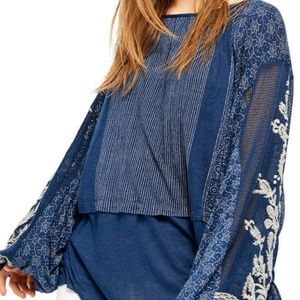 Free People Indigo Dreams Printed Embroidered Tuni